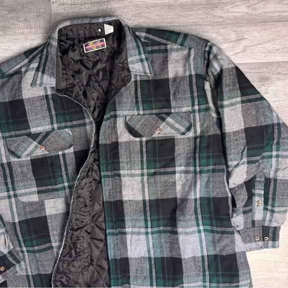 VNT Quilted Flannel Shirt Jacket Shacket Size 2XL GreenPlaid Lined NorthCrest - Picture 2 of 8